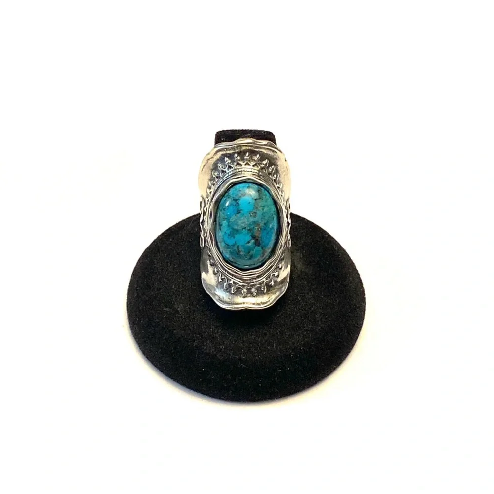 Didae Artisan Silver Ring and Turquoise Stone Ring Shablool Size 7 1/2 - Picture 2 of 13